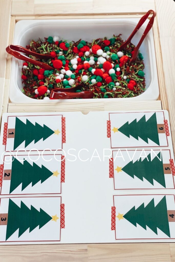 How to make a fun Counting Christmas Sensory Bin - Coco's Caravan
