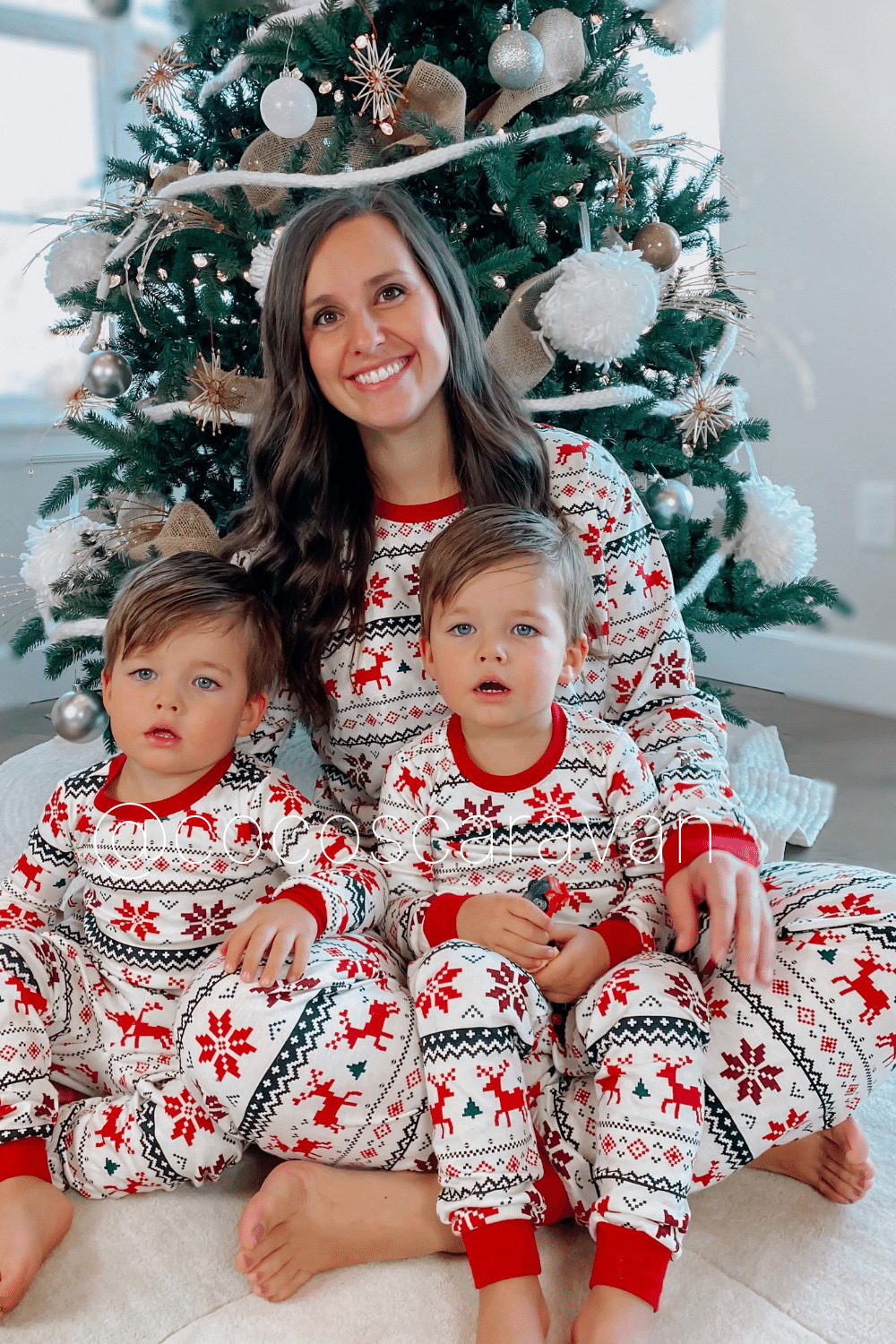 Christmas Night Pajamas Family Sitting Personalized Wooden Ornament