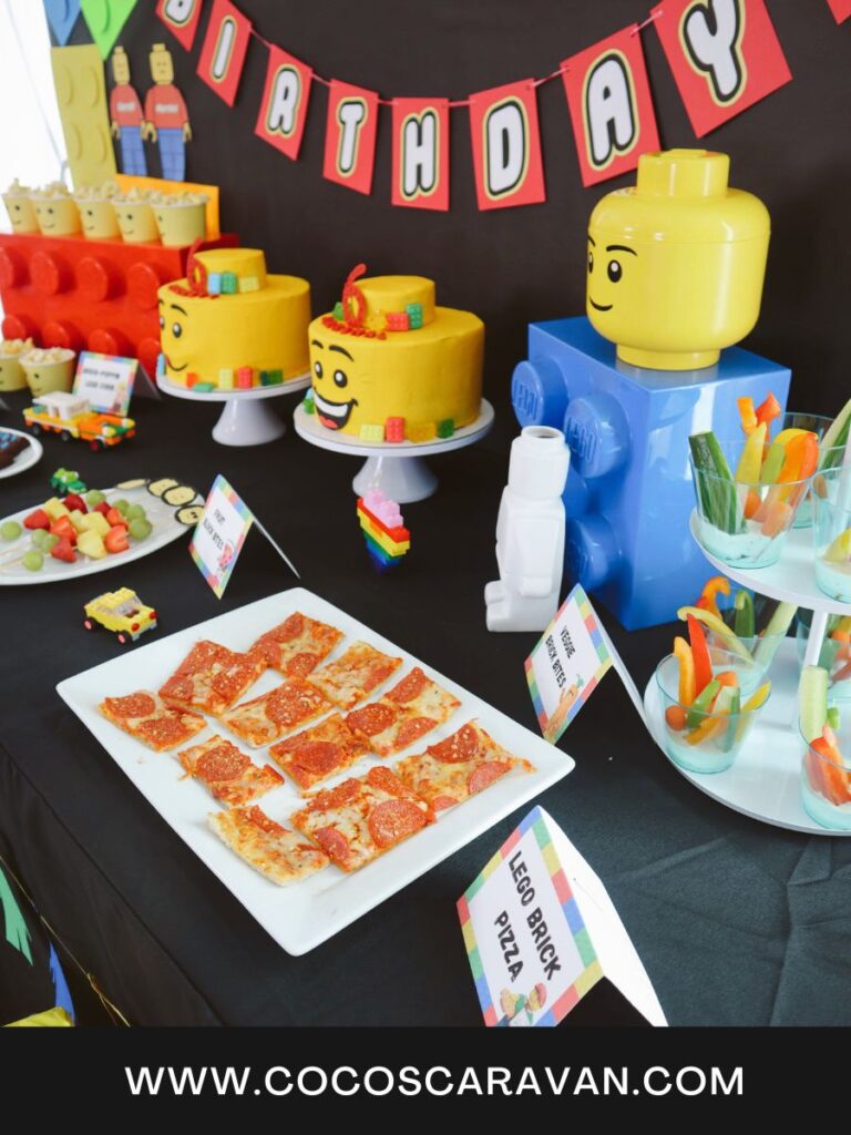 If you are looking for Lego party food ideas you have come to the right place. You’ll find great ideas for food at your kids Lego party. I love when the food goes along with the theme and I had fun coming up with ideas that worked with Legos. You will also find free printable food labels below.