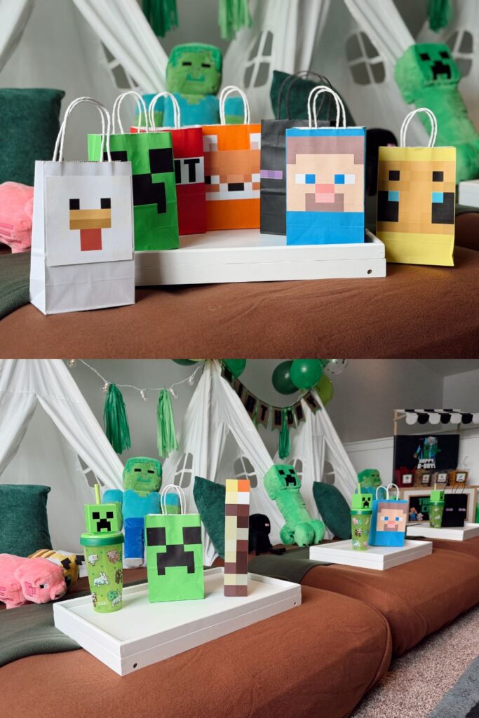 Create the ultimate Minecraft tent party with cozy tents, themed snacks, and fun decor kids will love. Grab my free printable food labels and see how I made a themed banner to tie it all together