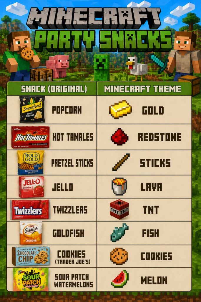 Make your celebration extra fun with these easy Minecraft party snacks! Get simple food ideas plus free printable Minecraft food labels to create a themed party kids will love.