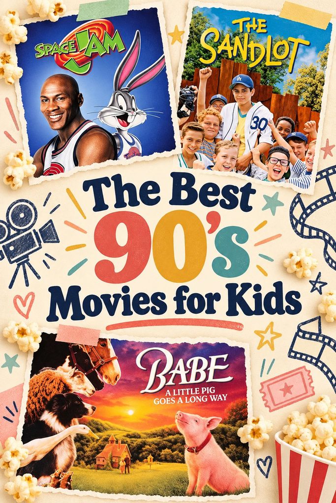 One of my favorite things about family movie night is introducing the boys to the 90s movies for kids I grew up watching. We’ve watched our way through sports movies, animal adventures, musicals, and plenty of silly comedies. Here are the ones we’ve enjoyed together!
