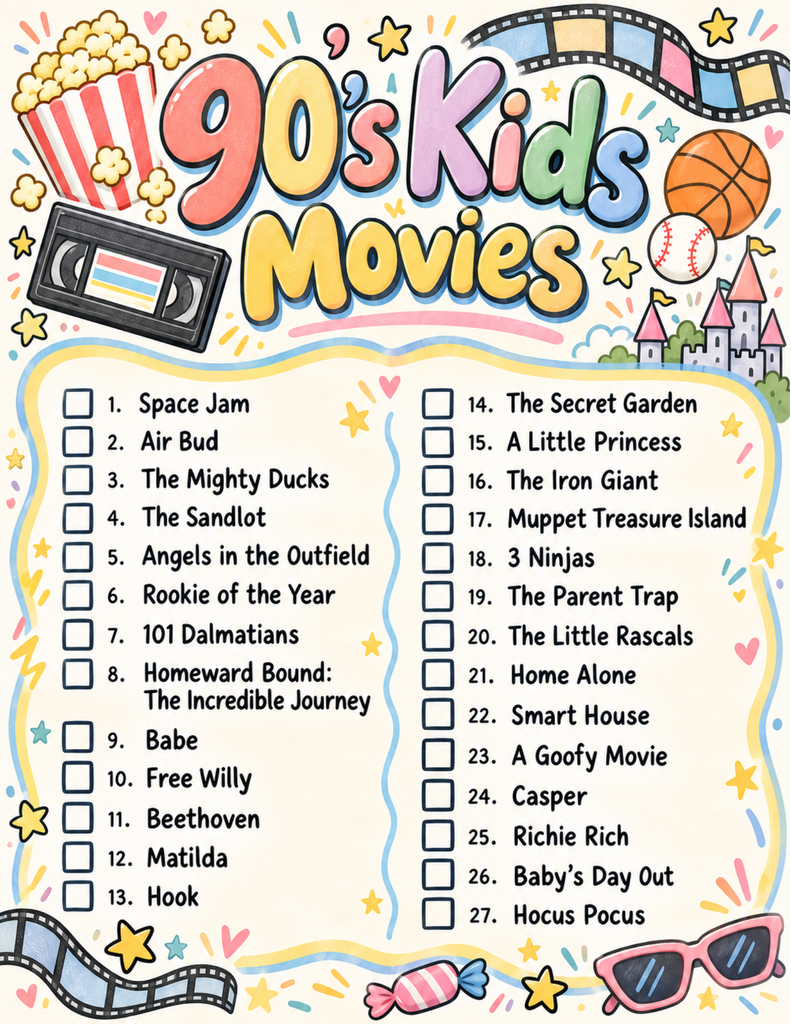 One of my favorite things about family movie night is introducing the boys to the 90s movies for kids I grew up watching. We’ve watched our way through sports movies, animal adventures, musicals, and plenty of silly comedies. Here are the ones we’ve enjoyed together!